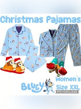 Disney Bluey Christmas Pajamas Mum Chili Heeler Slippers Women Size XXL (11/12)
